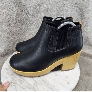 Dr. Scholl's Black Leather-Look Ankle Booties with Wood-Effect Platform Heel